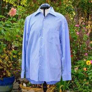 XMI NWT Men’s shirt: alternating Brown and blue, and yellow stripes onto white